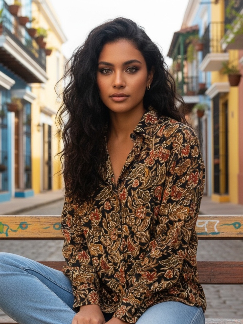 Notations Fall Floral Covered Button Blouse 44 / 2x